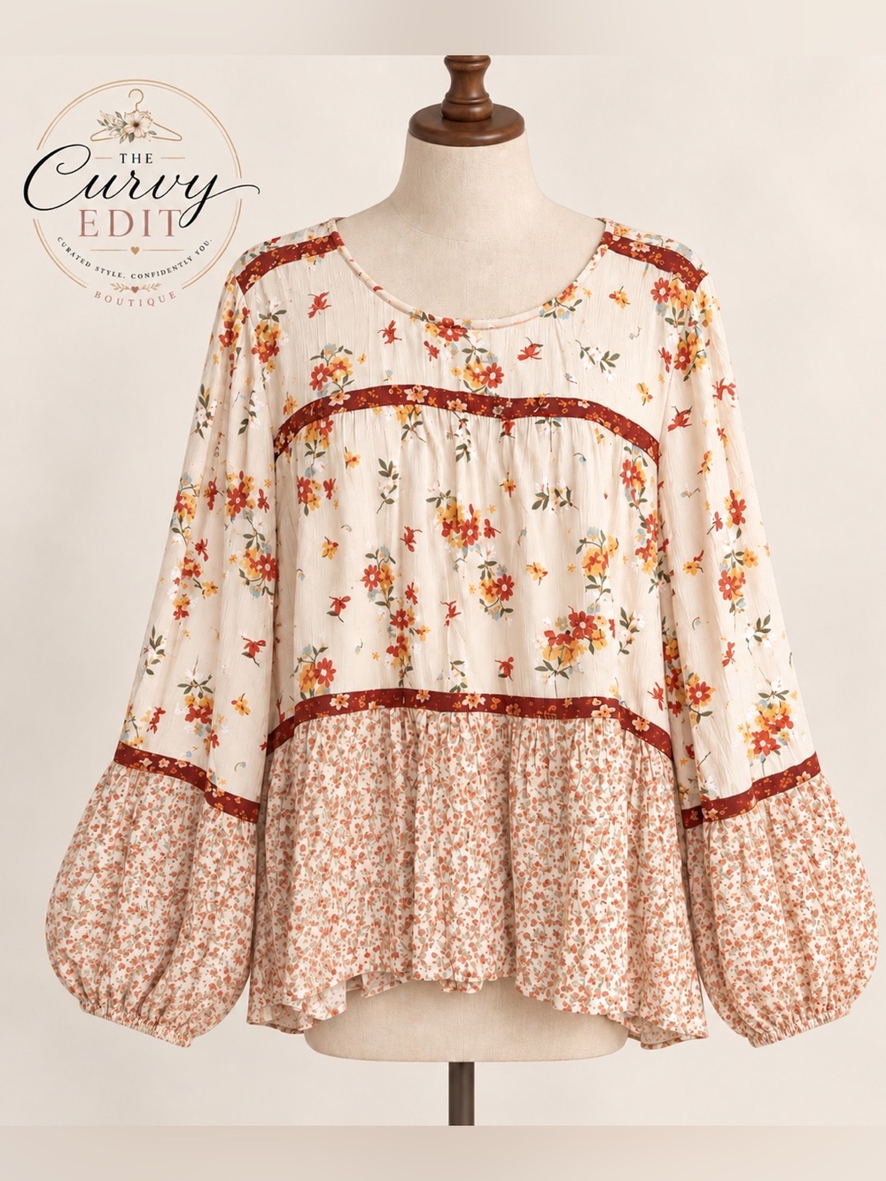 Maurices XL Ivory Floral Peasant Blouse Balloon Sleeve Boho Prairie Top